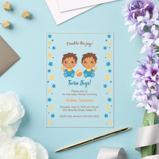 Invitations En Acrylique Twin Boys Baby shower Transparent 2 (Insitu (Mariage))