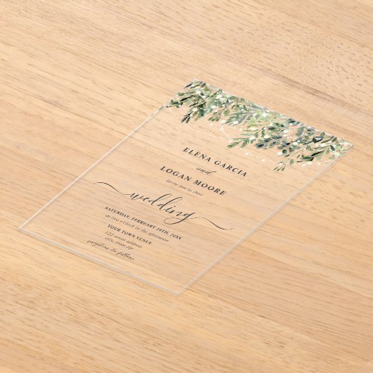 Invitations En Acrylique Twinkle Lights Greenery Wedding (Poser)