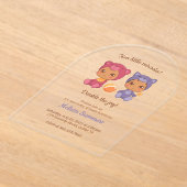 Invitations En Acrylique Twins Cat Bear Sexe Baby shower neutre (Poser)