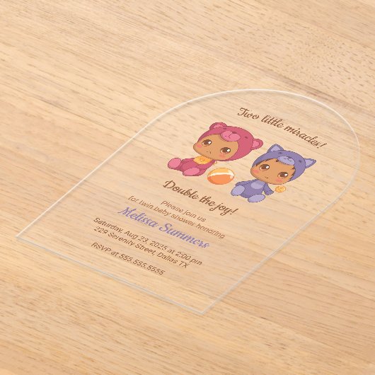 Invitations En Acrylique Twins Cat Bear Sexe Baby shower neutre (Poser)