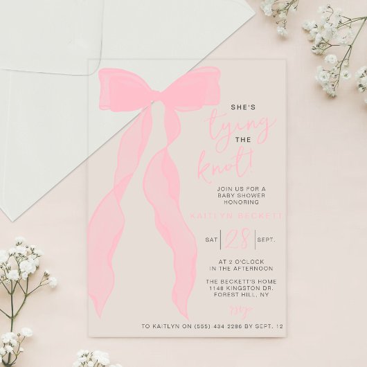 Invitations En Acrylique Tying The Knot Elegant Pink Bow Bridal Shower