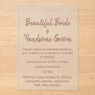 Invitations En Acrylique Typographie classique élégante Mariage bourguignon