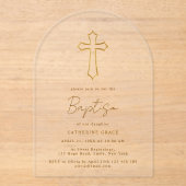 Invitations En Acrylique Typographie De Croix D'Or Chic Moderne Baptême (Recto)