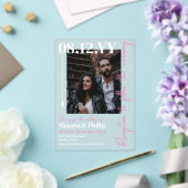 Invitations En Acrylique Typographie de la flèche rose blanche Mariage phot (Insitu (Mariage))