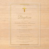 Invitations En Acrylique Typographie de script Gold Cross Chic Élégant Bapt (Recto)