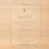 Invitations En Acrylique Typographie de script Gold Cross Chic Élégant Bapt (Recto)
