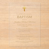 Invitations En Acrylique Typographie de script Gold Cross Chic Élégant Bapt (Recto)