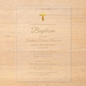 Invitations En Acrylique Typographie de script Gold Cross Chic Élégant Bapt (Recto)