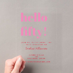 Invitations En Acrylique Typographie Gras Rose Rouge Moderne 50e Anniversai