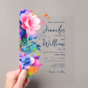 Invitations En Acrylique Typographie Moderne de Mariage Florale Arc-en-Ciel