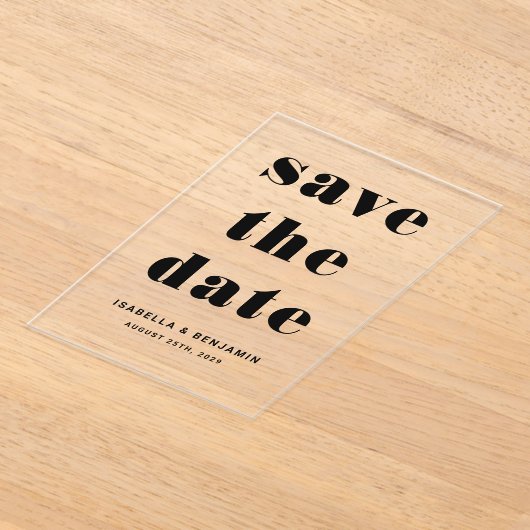 Invitations En Acrylique Typographie Moderne Enregistrer La Date (Poser)