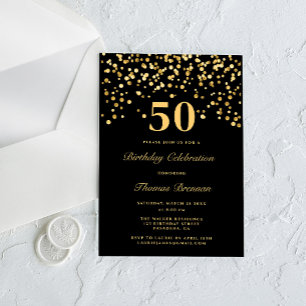 Invitations En Acrylique Typographie noire et or cinquantaine 50e anniversa