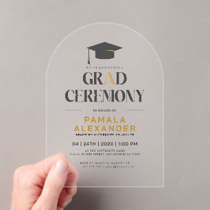 Invitations En Acrylique Typographie Rétro Or et Gris pour Cérémonie de Rem