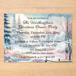 Invitations En Acrylique Typography Winter Scenery Cottage Watercolor
