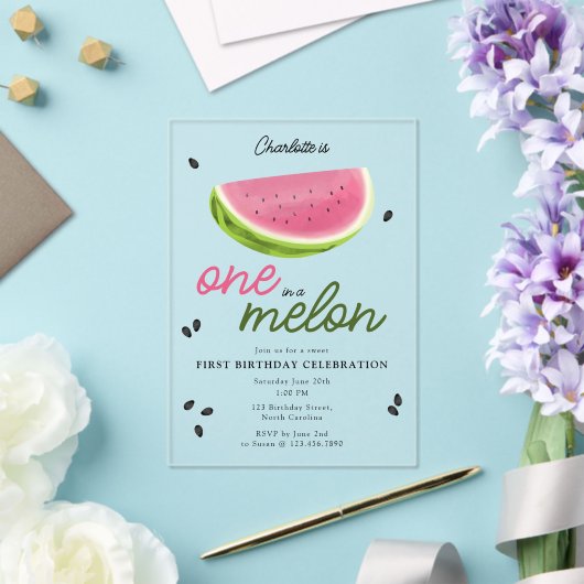Invitations En Acrylique Un à Melon Watermelon Été 1er Anniversaire (Insitu (Mariage))