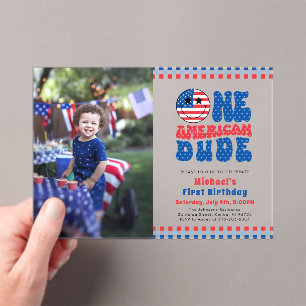 Invitations En Acrylique Un Américain 4 juillet Photo Premier Anniversaire