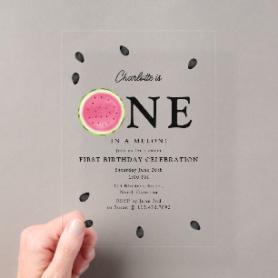 Invitations En Acrylique Un anniversaire d'été à la pastèque One in a Melon