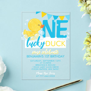 Invitations En Acrylique Un Canard Chanceux Aquarelle 1er Anniversaire