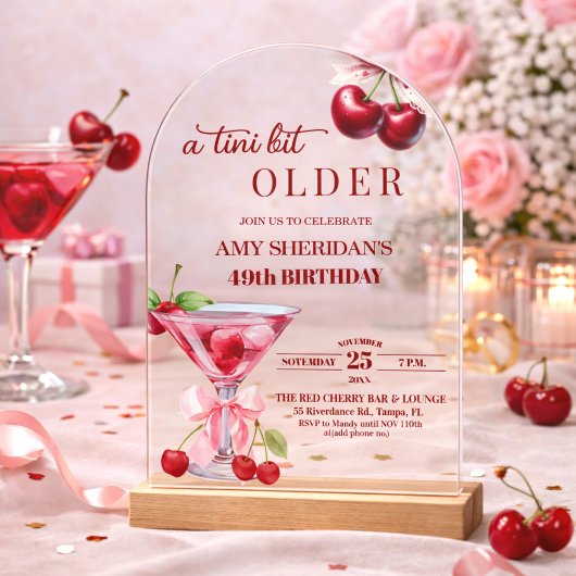 Invitations En Acrylique Un Chic A Tini Bit Older Cherry Martini 49e Annive