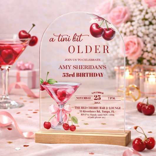 Invitations En Acrylique Un Chic A Tini Bit Plus Âgé Cherry Martini 53e Ann
