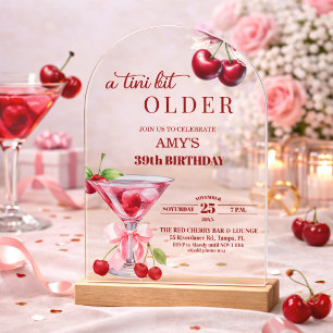 Invitations En Acrylique Un Chic Tini Bit Plus Âgé Cherry Martini 39e Anniv