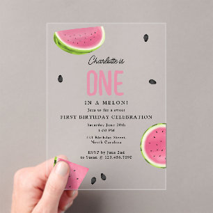 Invitations En Acrylique Un dans une pastèque Melon Anniversaire d'été