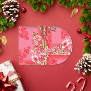 Invitations En Acrylique un design de fond rose et or avec un rouge