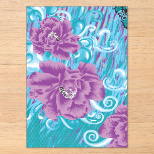 Invitations En Acrylique Un design textile dynamique avec violet et turq