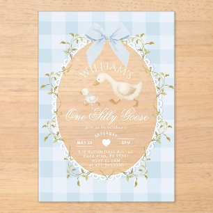 Invitations En Acrylique Un garçon d'oie idiot 1er anniversaire Gingham Cap