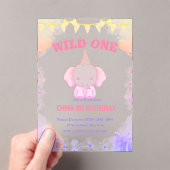Invitations En Acrylique Un joli éléphant sauvage 1er anniversaire (In situ (ordinateur de poche))