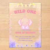 Invitations En Acrylique Un joli éléphant sauvage 1er anniversaire (Recto)