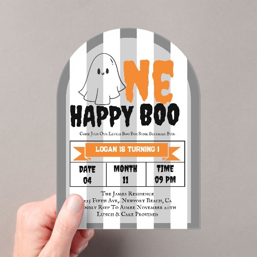 Invitations En Acrylique Un joyeux Boo Boy 1er anniversaire Photo Party Inv (In situ (ordinateur de poche))