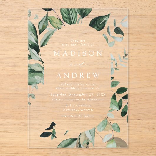 Invitations En Acrylique Un Mariage de cadre ovale verdoyant (Recto)