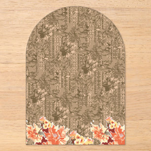 Invitations En Acrylique Un motif floral vintage avec un design brun comple