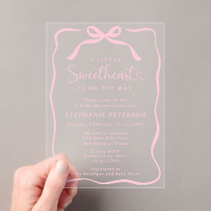 Invitations En Acrylique Un petit amour arrive Fête prénatale pour bébé ros