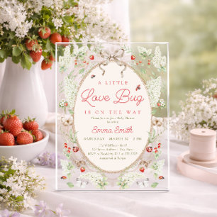 Invitations En Acrylique Un petit amour de punaise de fraise floral Baby Sh