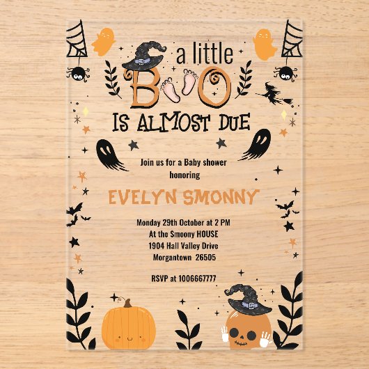 Invitations En Acrylique Un Petit Boo Est Presque Due Baby shower Grossesse (Recto)