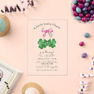 Invitations En Acrylique Un petit porte-bonheur trèfle coquette noeud papil
