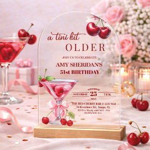 Invitations En Acrylique Un peu plus âgé Chic Cherry Martini 51e anniversai