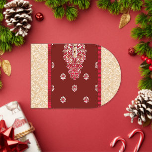 Invitations En Acrylique un tapis rouge et beige avec une bordure rouge