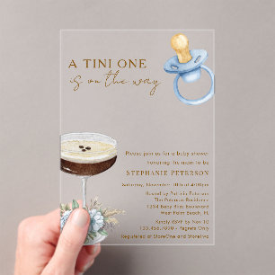 Invitations En Acrylique Un Tini One Blue Paci Espresso Martini Baby Shower