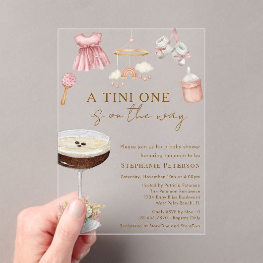 Invitations En Acrylique Un Tini Sur Le Chemin Baby shower Espresso Martini (In situ (ordinateur de poche))