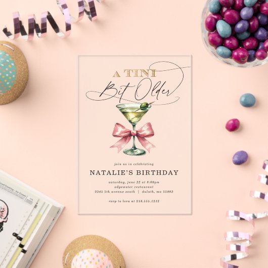 Invitations En Acrylique Un Tini Un Peu Plus Ancien Martini Rose Bow Annive (Insitu (Célébration))