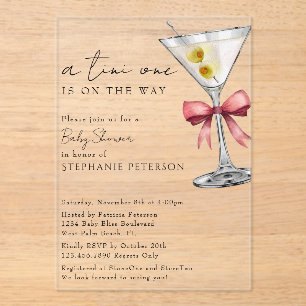 Invitations En Acrylique Une Baby Shower Tini One Simple Minimal Pink Marti