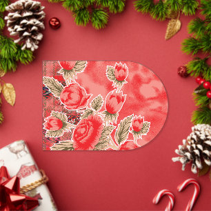 Invitations En Acrylique une écharpe rouge avec des fleurs dessus
