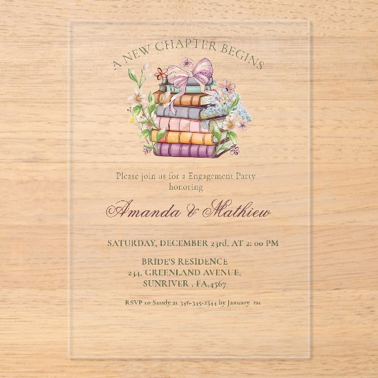 Invitations En Acrylique Une nouvelle Fête des mariées de livre de chapitre (Recto)