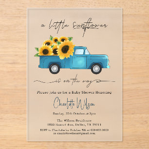 Invitations En Acrylique Une petite Baby Shower de tournesol est en route