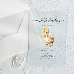 Invitations En Acrylique Une petite canette est en route Fête de bébé canar