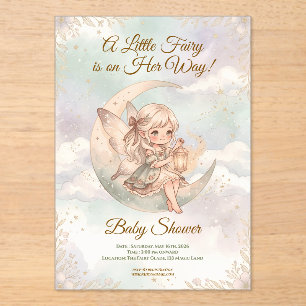 Invitations En Acrylique Une petite fée est en route Baby Shower Céleste