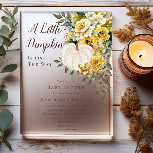 Invitations En Acrylique Une petite récolte de citrouille dorée florale Bab